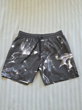 Diesel Gray Swim Trunks with White Brush-Print